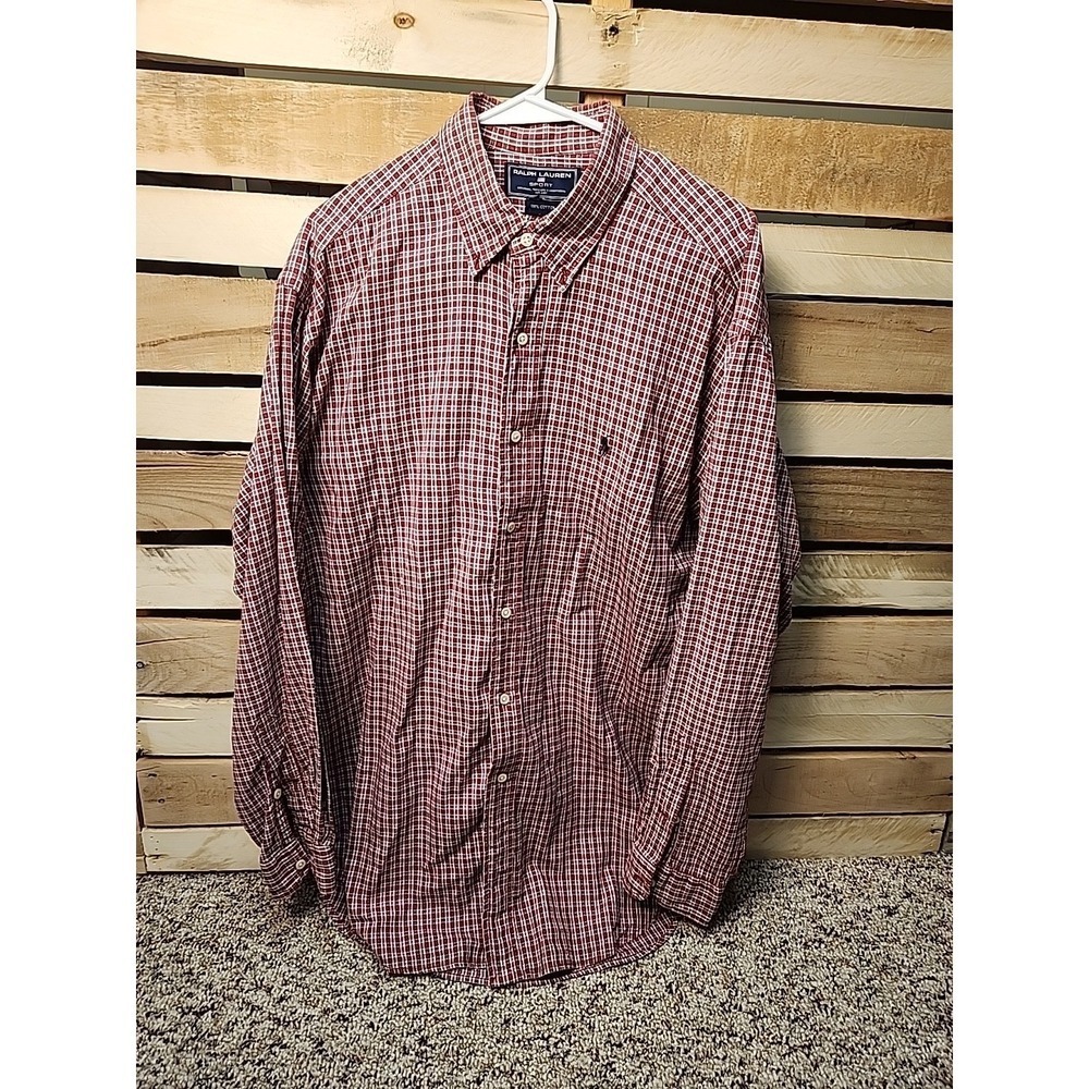 Polo Ralph Lauren Sport Shirt Mens Large Red Check Button  Preppy Casual